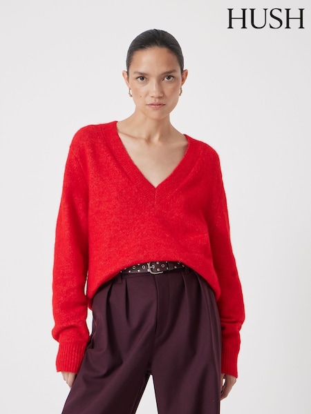 Hush Red Wool Blend V-Neck Jumper (G48634) | £110