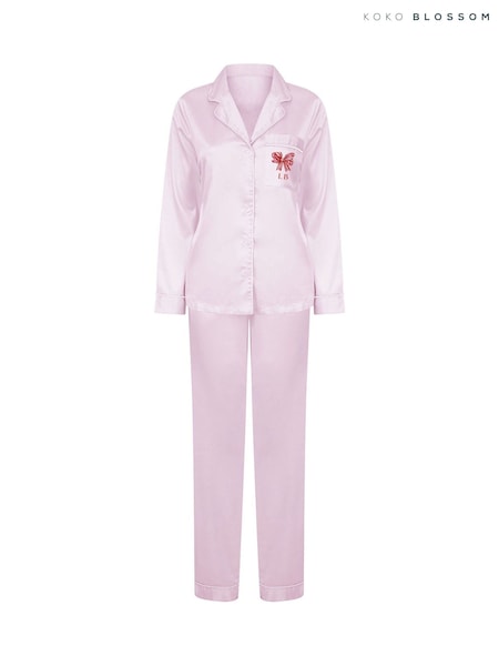 Personalised Christmas Satin Bow Pyjamas by Koko Blossom (G48649) | £35