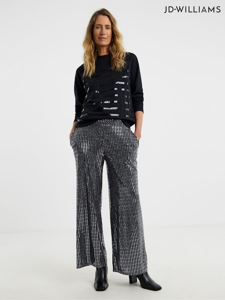 JD Williams Silver Hot Fix Wide Leg Trousers (G48674) | £40