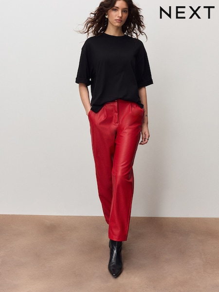 Red Faux Leather Barrel Leg Trousers (G48748) | £46
