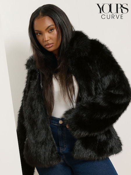 Yours Curve Black Faux Fur Collared Jacket (G48759) | £74