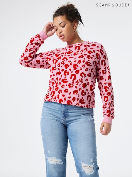 SCAMP & DUDE Pink Leopard & Lightning Bolt Sweatshirt (G48867) | £60