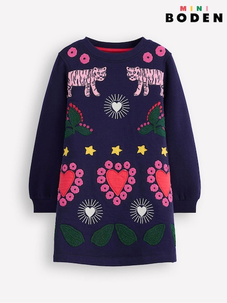 Boden Blue Ida Sweatshirt Appliqué Dress (G48933) | £39 - £45