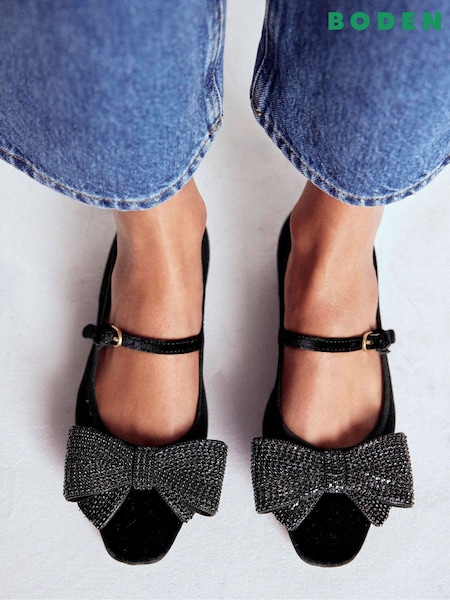 Boden Black Embellished Bow Mary Jane Flats (G48938) | £139