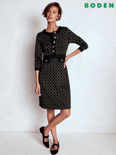 Boden Black Lavinia Button Ottoman Dress (G48939) | £119