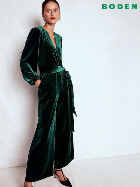 Boden Green Jersey Velvet Wrap Jumpsuit (G48954) | £129