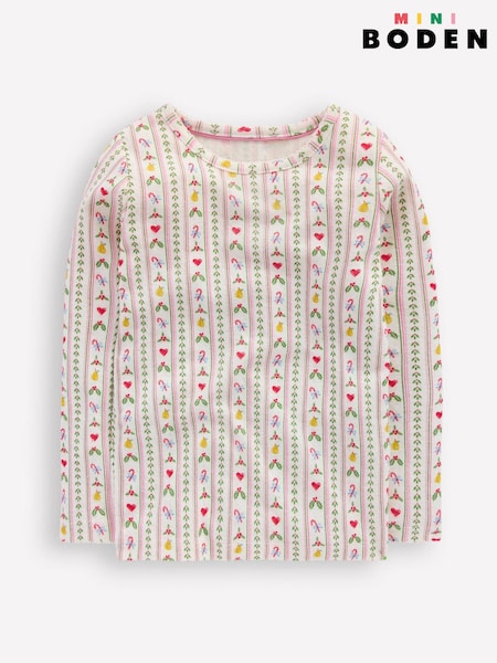 Boden Cream Long Sleeve Pointelle Christmas Top (G48956) | £15 - £17