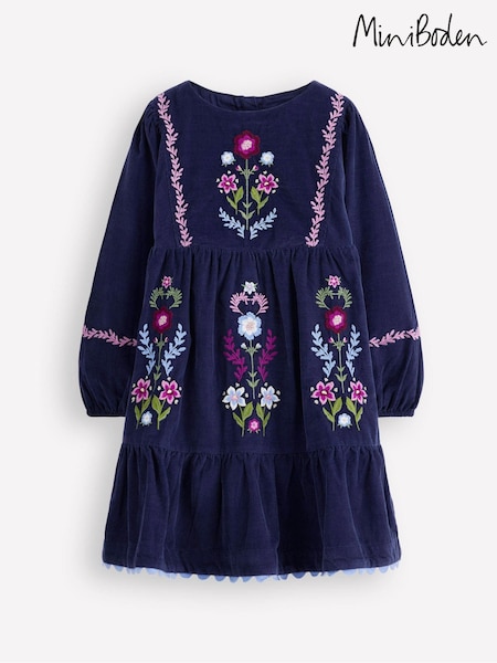 Boden Blue Clover Blouson Cord Dress (G48976) | £55 - £59