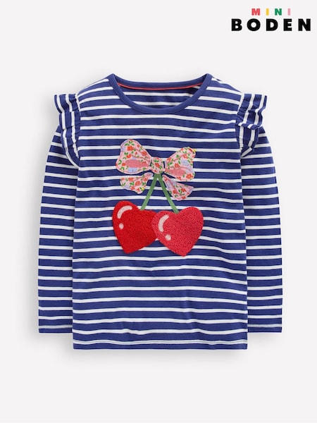 Boden Blue Frill Sleeve Appliqué T-Shirt (G49009) | £19 - £21