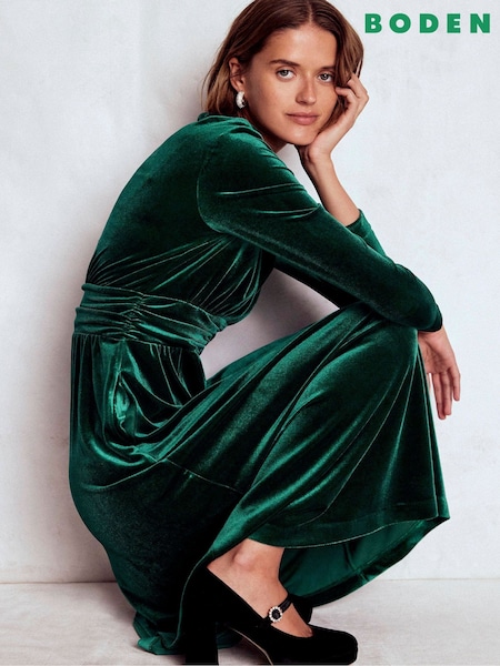 Boden Green Tilda Velvet Midi Dress (G49025) | £119
