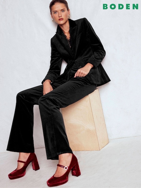 Boden Black Fitted Velvet Flare Trousers (G49026) | £139