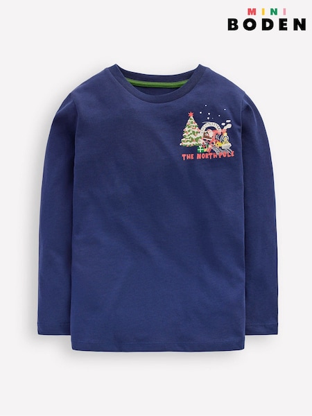 Boden Blue Festive Front & Back Printed T-Shirt (G49028) | £17 - £19
