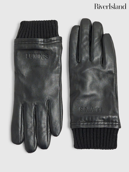 River Island Black Leather Embossed Gloves (G49078) | £22