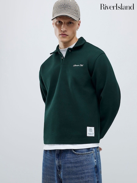 River Island Green Oversized Sanctuaire Felt Polo Top (G49083) | £45
