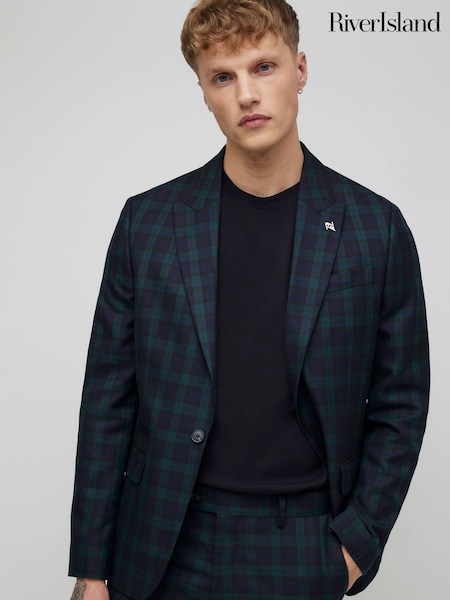 River Island Green Slim Fit Check Suit Jacket (G49086) | £110