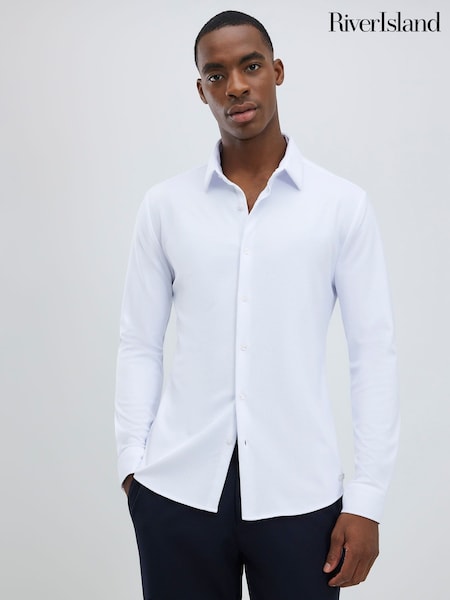 River Island White Muscle Fit Pique Shirt (G49099) | £34