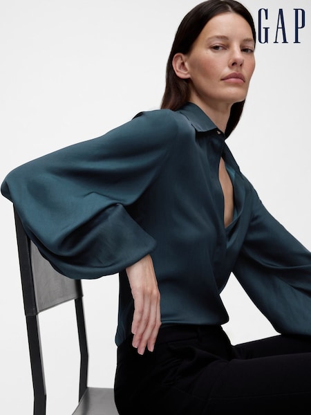 GapStudio Teal Blue Satin Shirt (G49231) | £75