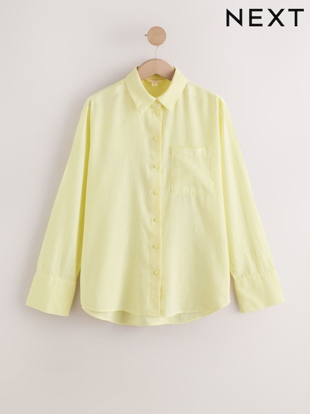 Washed Yellow Relaxed Long Sleeve Shirt With Linen (G49254) | £30