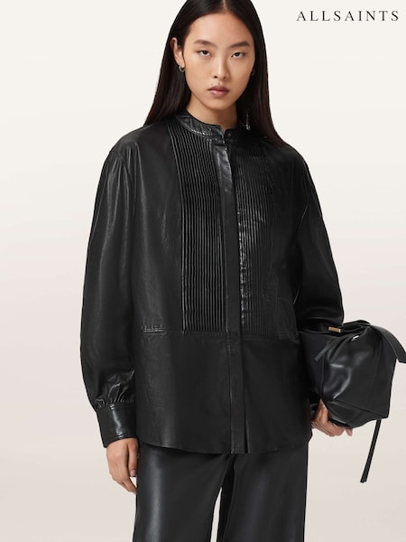 AllSaints Black Sara Pleat Shirt (G49295) | £299