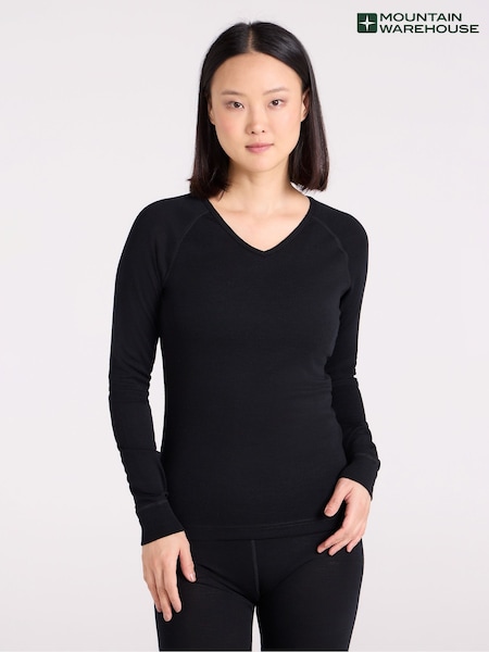 Mountain Warehouse Black Merino Womens V-Neck Top (G49344) | £42