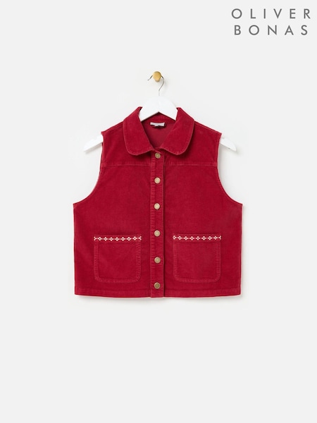 Oliver Bonas Red Corduroy Collared Sleeveless Jacket (G49486) | £60