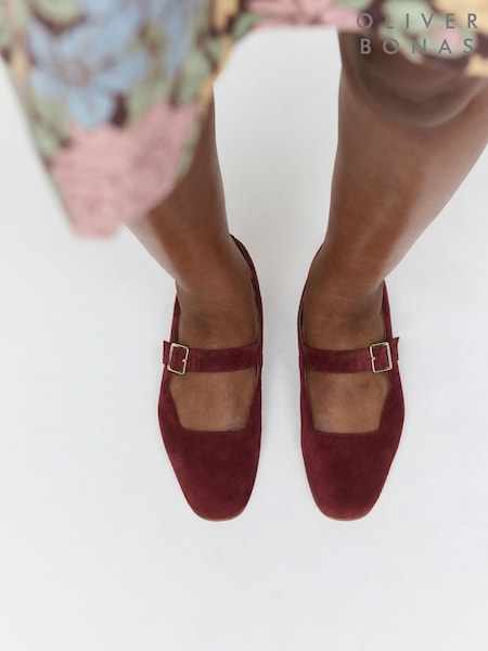 Oliver Bonas Red Suede Scalloped Mary Jane Shoes (G49495) | £70