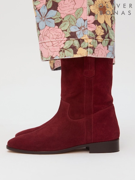 Oliver Bonas Red Suede Pull On Boots (G49498) | £125
