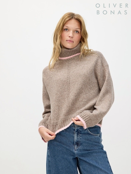 Oliver Bonas Brown Roll Neck Knitted Jumper (G49513) | £70