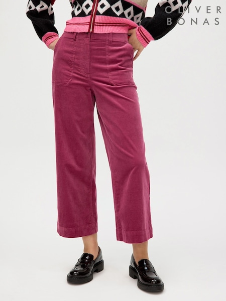 Oliver Bonas Purple Corduroy Cropped Wide Leg Trousers (G49519) | £70