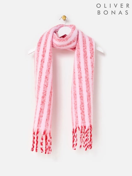 Oliver Bonas Pink Striped Tassel Scarf (G49527) | £35