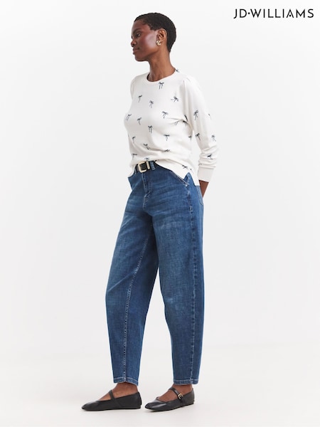JD Williams White Bow Print Crew Neck Knitted Jumper (G49683) | £25