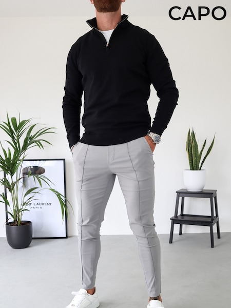 CAPO Black Egyptian Cotton 1/4 Zip Sweat Top (G49718) | £45