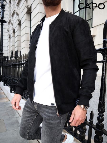 CAPO Black Faux Suede Bomber Jacket (G49719) | £60