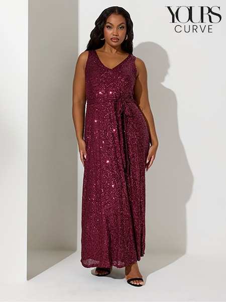 Yours Curve Red London Sequin V-Neck Maxi Dress (G49751) | £70