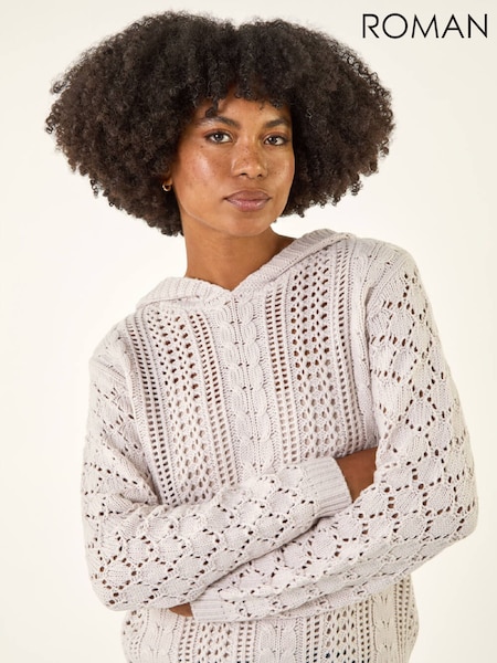 Roman White Hooded Cable Knit Jumper (G49831) | £42