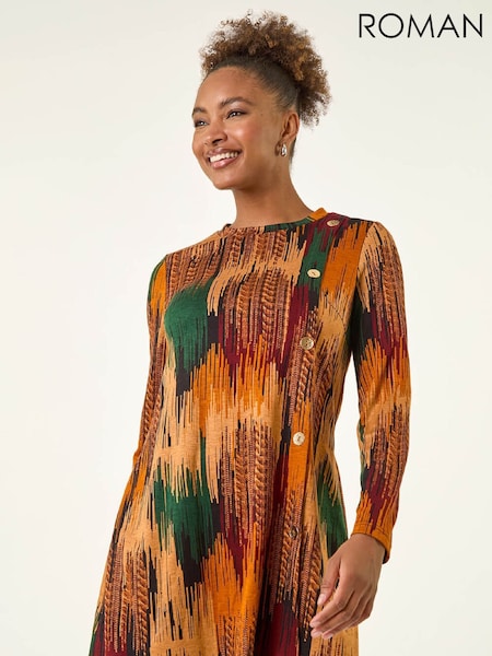 Roman Orange Abstract Side Buttoned Dress (G49861) | £45