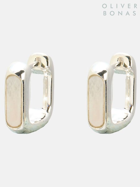 Oliver Bonas White Ava Mother of Pearl Sterling Silver Square Hoop Earrings (G50001) | £42