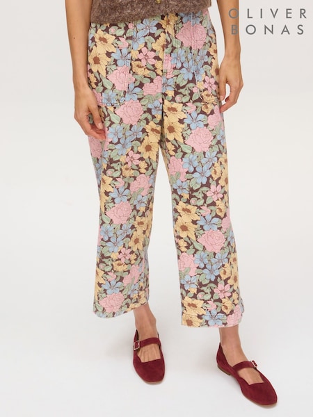 Oliver Bonas Brown Cropped Wide Leg Jeans (G50002) | £70