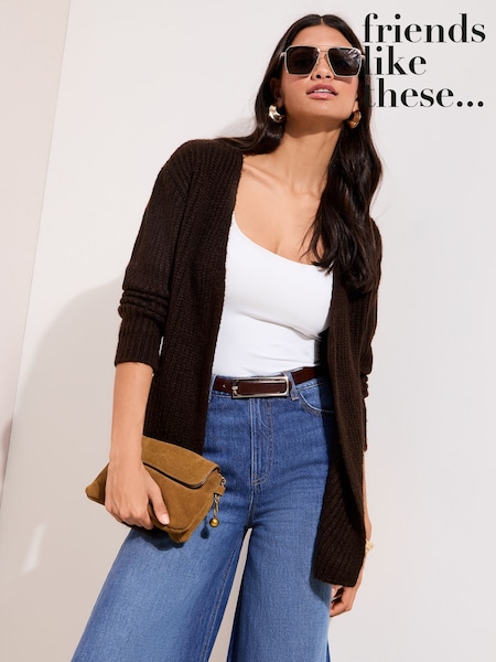Friends Like These Chocolate Brown Chunky Longline Cardigan (G50019) | £34