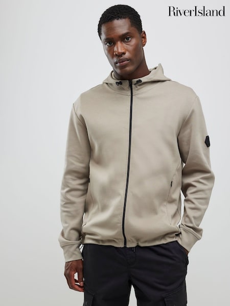 River Island Brown Slim Fit Laddy Tech Hooded Jacket (G50092) | £56
