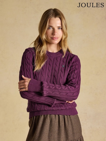 Purple Berry - Joules Classic Crew Neck Cotton Cable Knit Jumper