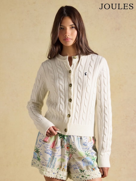 Cream - Joules Cable Knit Button Up Cardigan