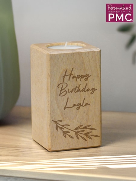 Personalised Botanical Wooden Tealight Holder by PMC (G50345) | £14