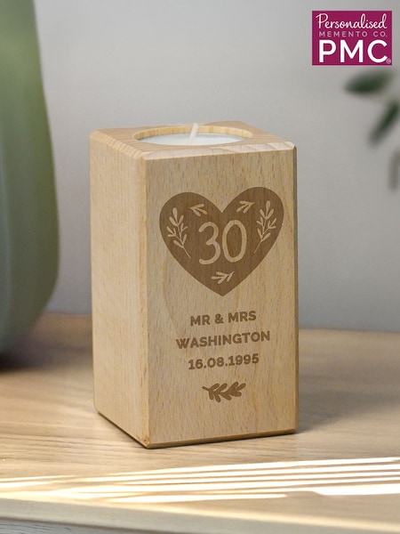 Personalised Anniversary Wooden Tealight Holder by PMC (G50351) | £14