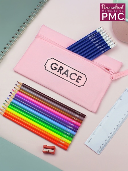 Pink Pencil Case with Personalised Pencils by PMC (G50384) | £22