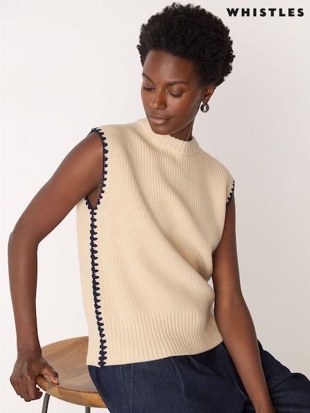 Whistles White Blanket Stitch Wool Mix Knit Jumper (G50436) | £119