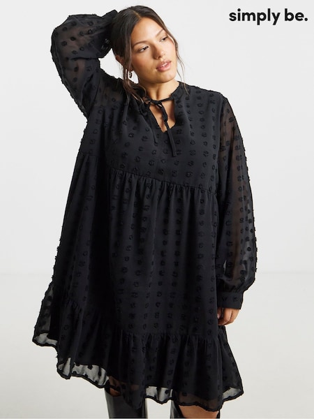 Simply Be Black Dobby Smock Dress (G50459) | £38