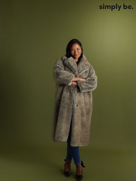 Simply Be Natural Natural Faux Fur Maxi Coat (G50483) | £110