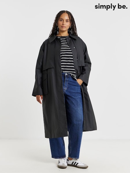 Simply Be Black Premium Midaxi Rubberised Raincoat (G50488) | £100