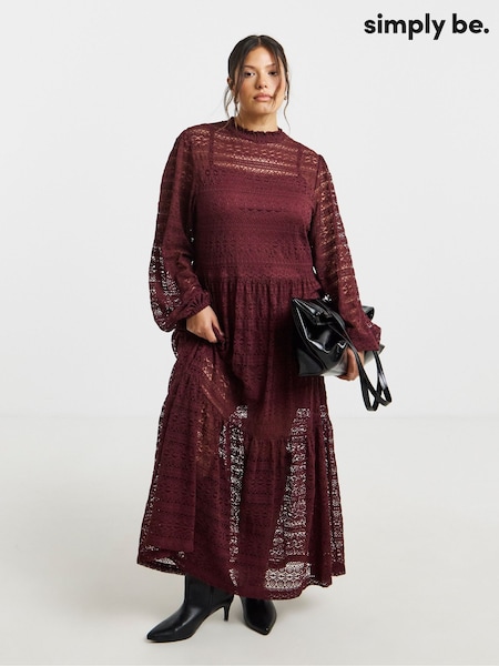 Simply Be Red Tiered Lace Midi Dress (G50490) | £48
